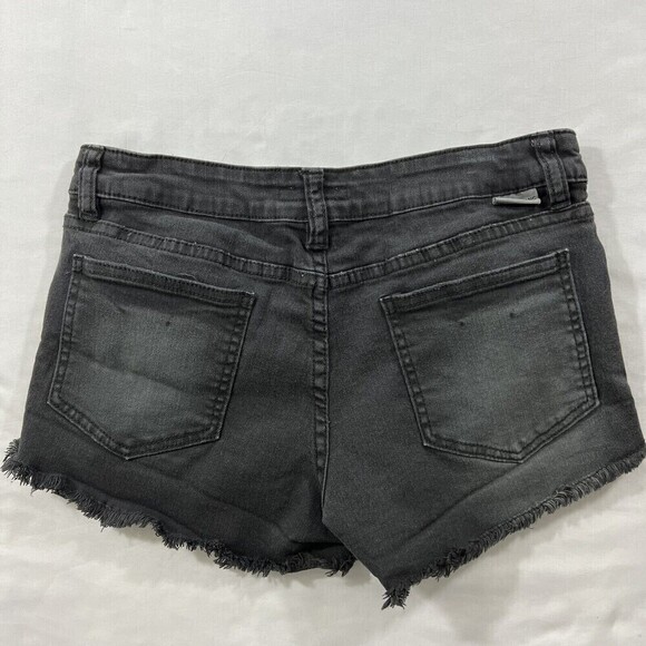 Billabong Button Fly Raw Hem Distressed Black Jean Short J204GBUT Size 26‎ - Picture 2 of 12